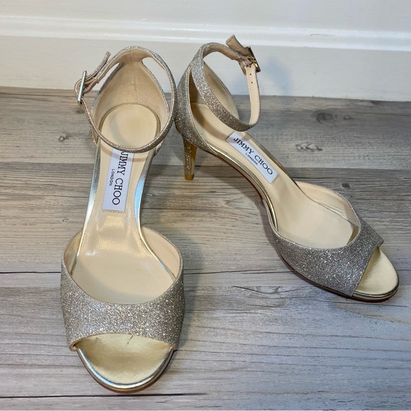 Jimmy Choo Annie Giltter 65mm Ankle Strap Glitter Heel, Size 37.5 - Picture 3 of 17